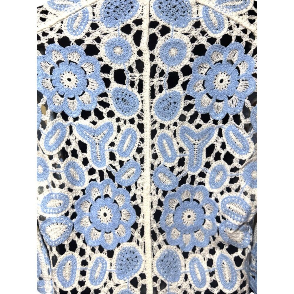 POL Blue Crochet Duster Cardigan Boho Kimono Open Knit Lace Patchwork Floral NEW - Picture 12 of 16